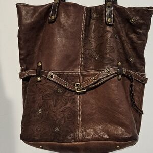 Costanza Rota Brown Leather Floral Embossed Tote Bag Italy